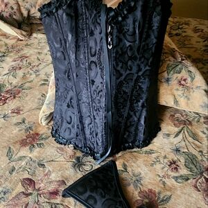 Womens Black Corset and Thong set